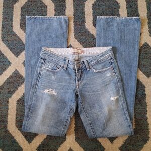PAIGE Laurel Canyon Jeans Bootcut Low Rise Mid Wash Distressed Denim Size 25